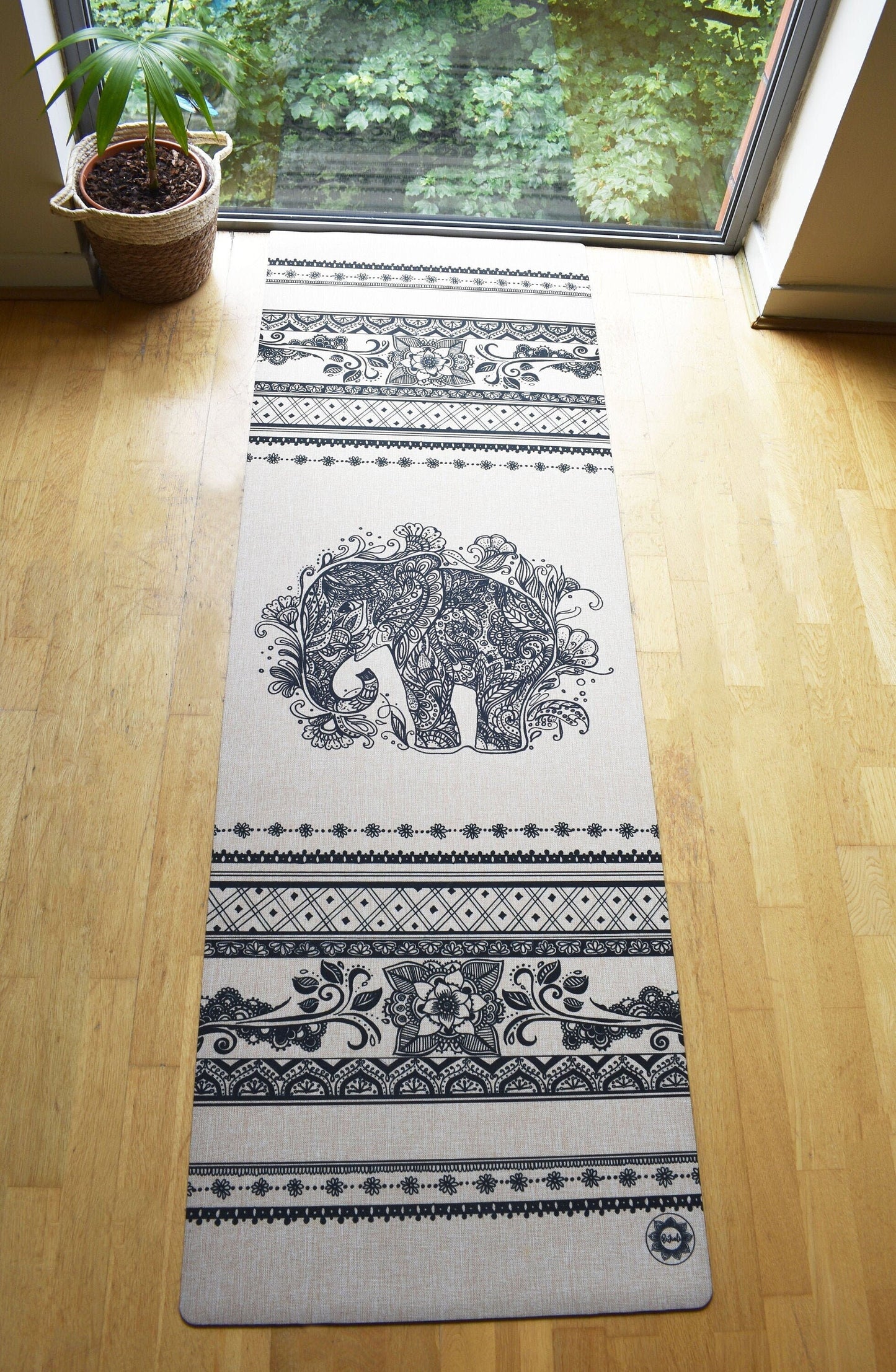 Ellie the Elephant yoga mat - Eco friendly / Biodegradable/ Made from hemp linen fabric and natural rubber