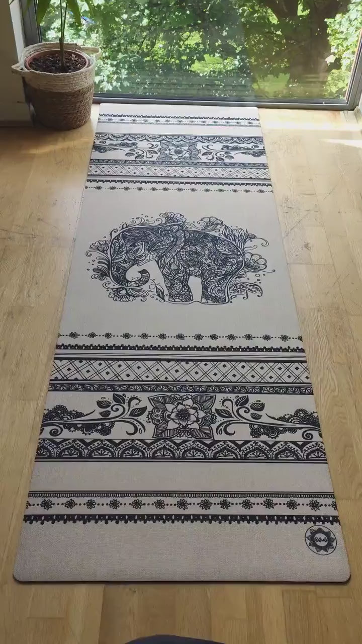 Ellie the Elephant yoga mat - Eco friendly / Biodegradable/ Made from hemp linen fabric and natural rubber